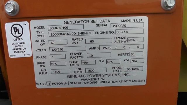 60 kW Generac Diesel Generator – Standby, Surplus Genset #86904 смотреть онлайн