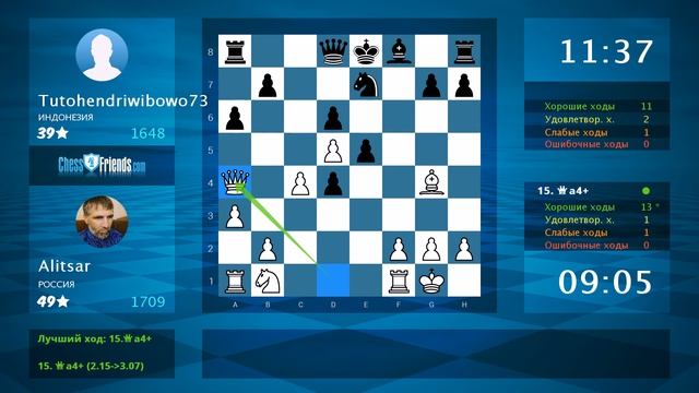 Chess Game Analysis: Alitsar - Tutohendriwibowo73 : 1-0 (By ChessFriends.com) смотреть онлайн