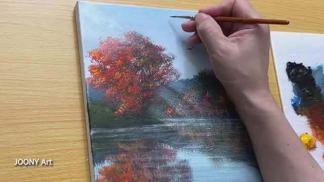 Как нарисовать ясный осенний день на озере? / Акриловая живопись для начинающих смотреть онлайн