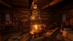 Рыбацкая хижина с теплым камином под проливным дождем с градом и громом для сна и отдыха