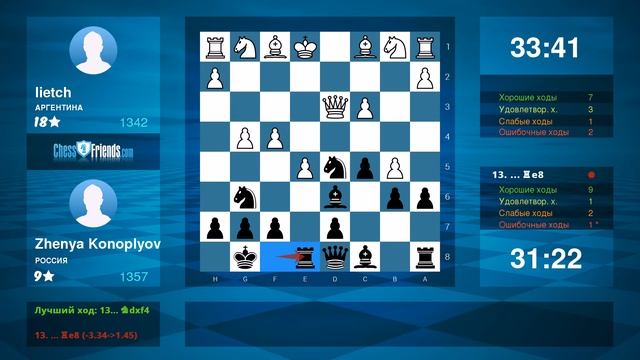 Chess Game Analysis: lietch - Zhenya Konoplyov : 1-0 (By ChessFriends.com) смотреть онлайн