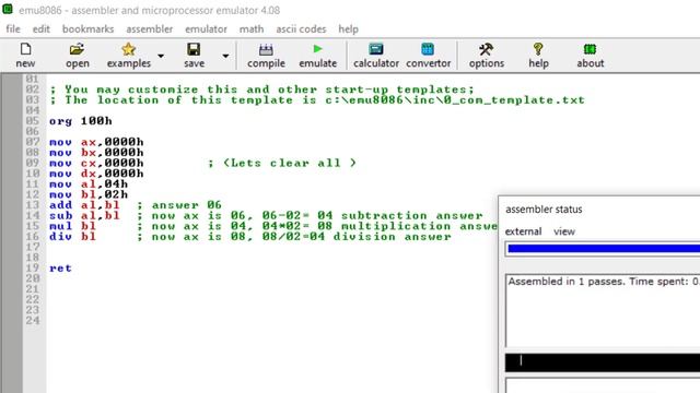 Lab 2:  8086 basic arithmetic operations || 8-bit || 16 Bit || Direct  addressing
