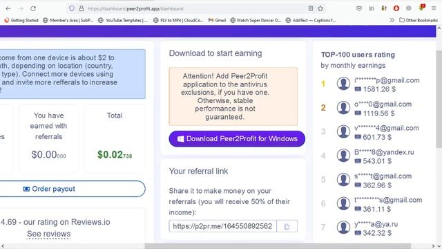 How to earn money from peer2profit