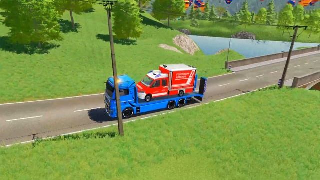 TRANSPORTING TANK TRUCK, FIRE DEPARTEMENT, AMBULANCE, FIRE TRUCK, POLICE CAR WITH TRUCK | FS22 смотреть онлайн