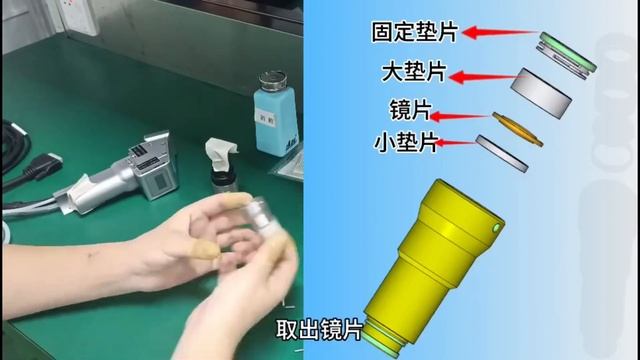 Замена коллиматорной линзы на лазерной головке для чистки металла Qilin bwt20с.