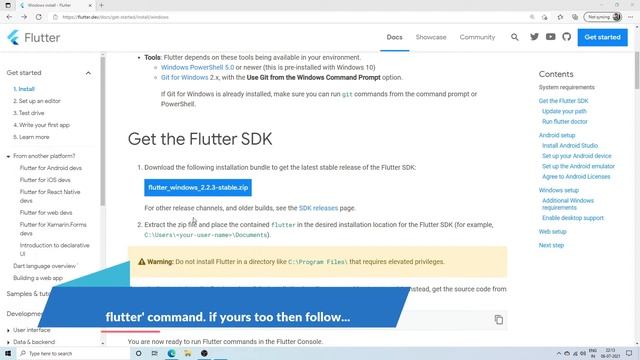 Flutter Install: How to install Flutter in windows 10 with android studio #flutter #androidStudio