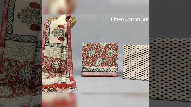 Hand Block Printed Linen Suits With Silver Border 3pc set смотреть онлайн