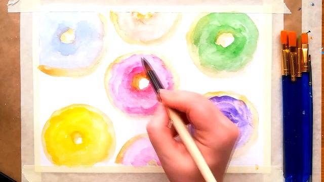 Как нарисовать ПОНЧИКИ акварелью | Уроки рисования для начинающих | Акварельный скетчинг