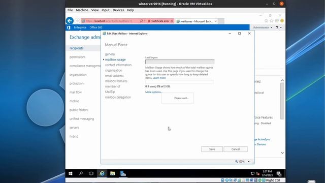 Creating User and Mailbox in Exchange Server 2016