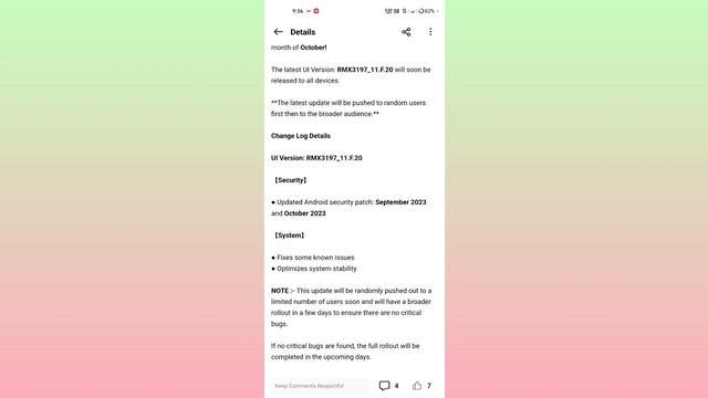 Realme C25s new update October 2023 Update F.20 | Realme UI 4.0 Android 13 update | new features
