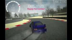 Deep Blue Mitsubishi evo drifting and doing donuts.(Drift Hunters)