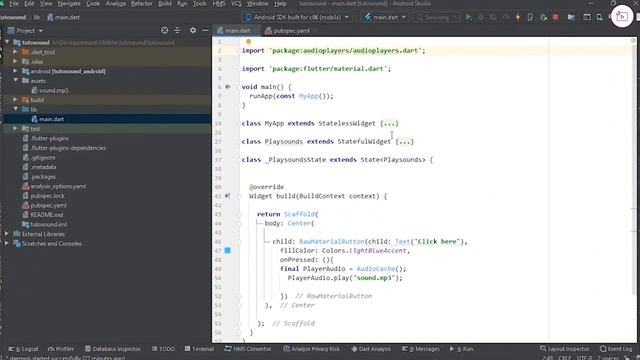 How to play audio in flutter Play an Audio from Local Asset - Tutorial Flutter -  Android Studio