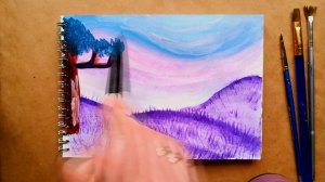 Как Нарисовать ФИОЛЕТОВЫЕ ХОЛМЫ Гуашью // Для Начинающих