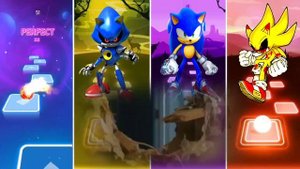 Sonic The Hedgehog Vs Metal Sonic Vs Sonic Prime Vs Super Sonic Exe || Tiles Hop EDM Rush ||