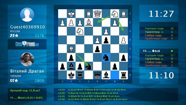Анализ шахматной партии: Guest40369910 - Вiталий Драган, 0-1 (по ChessFriends.com) смотреть онлайн