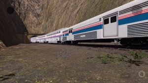 Trainz Simulator 3 Amtrak passenger train with a Amtrak Dash 8 Pepsi can trailing