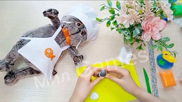 Лепим из лёгкого пластилина 3 фигурки утёнок, Басик-кот, милый дракоша