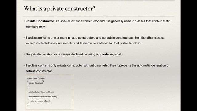 C# - Interview Questions & Answers - What is a private constructor ?