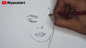 Half girl face with butterfly drawing |unique pencil sketch creative drawing| unique butterfly