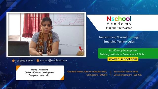 Haripriya Completed her IOS App Development Course at Nschool and was Hired by Nanonino.