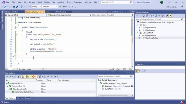 Solution Template Visual Studio 2019 For Unit Test NUnit