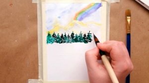 Как нарисовать РАДУГУ В ГОРАХ акварелью | Простой пейзаж красками | Урок рисования для начинающих
