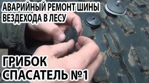 Аварийный ремонт шины вездехода в лесу. Грибок "Спасатель №1"