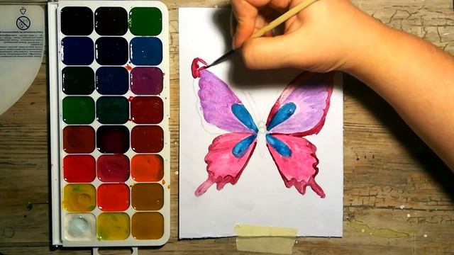 Как нарисовать БАБОЧКУ акварелью | Уроки рисования насекомых |Простой рисунок красками | Скетч