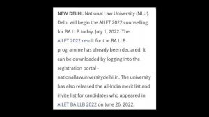 AILET 2022 COUNSELLING REGISTRATION FORM RELEASED, HOW TO REGISTER,ADMISSION PROCESS,SEAT,COURSE FE