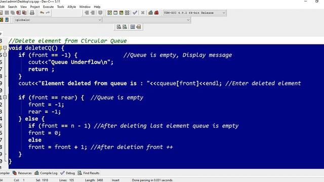 DSA Practical No. 3 : C++ implementation of Circular Queue | Insert, Delete & Display