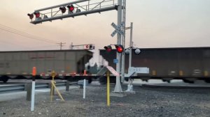 BNSF manifest train passes by in full throttle