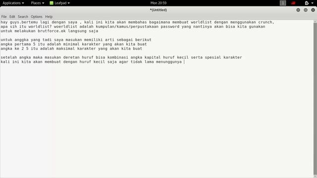 Membuat worldlist dengan crunchkali linux