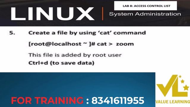 LAB 8 ACCESS CONTROL LIST IN LINUX |LINUX ADMIN TRAINING |LINUX CERTIFICATION COURSE |VALUE LEARNIN