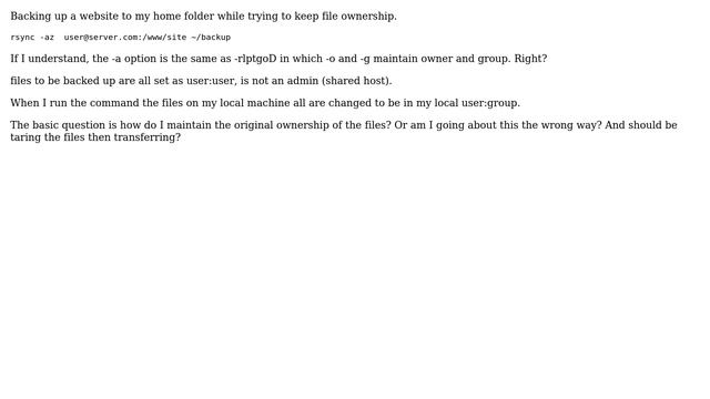 Unix & Linux: rsync from server to local home folder while keeping file ownership смотреть онлайн