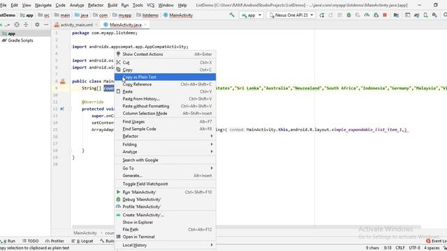 Listview in android studio Example