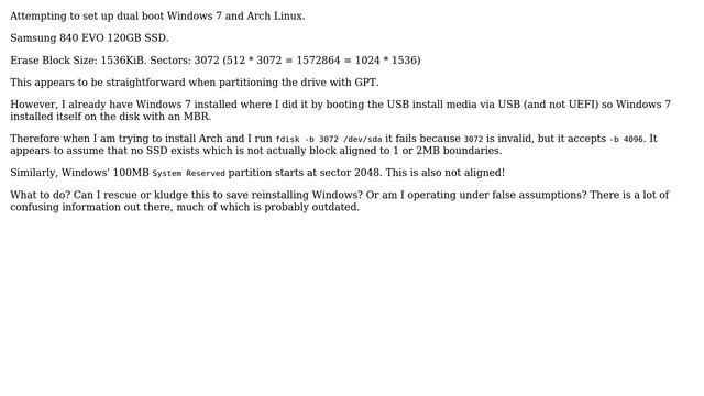 Properly aligning partitions for Linux on a 1536KiB Erase Block SSD смотреть онлайн