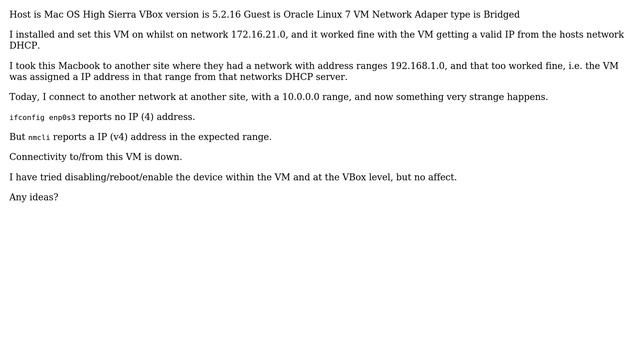 OracleLinux 7.5 Virtual Box No IP