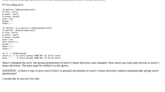 Changing acl permissions of user1 home directory so nongroup member can access it while group... смотреть онлайн