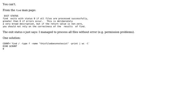 DevOps & SysAdmins: find command + exe status diff from 0 when file not found (5 Solutions!!)