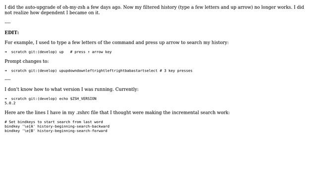 Unix & Linux: Broken history search after upgrade of oh-my-zsh