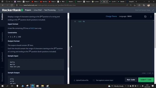 Text Processing - Cut #3 - Linux Shell BASH - Hacker Rank