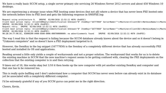 DevOps & SysAdmins: New devices failing to PXE boot to SCCM because of existing ItemKey смотреть онлайн