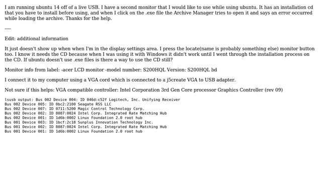 Ubuntu: How to run installation CD for second monitor?