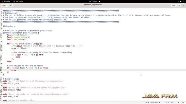 How to generate Geometric Progression using linux shell script - bash script examples in RHEL 9