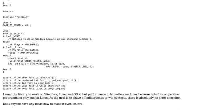 C functions for fast IO for competitive programming