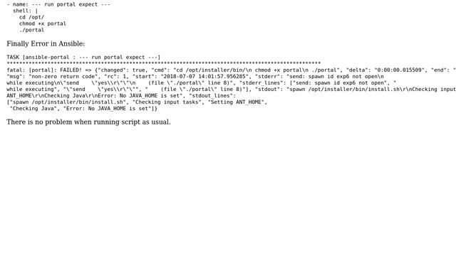 Unix & Linux: ansible and expect problem