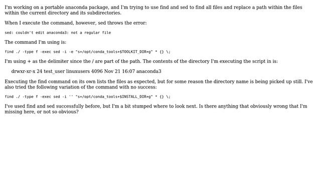 Unix & Linux: Find and Replace with Sed, not a regular file