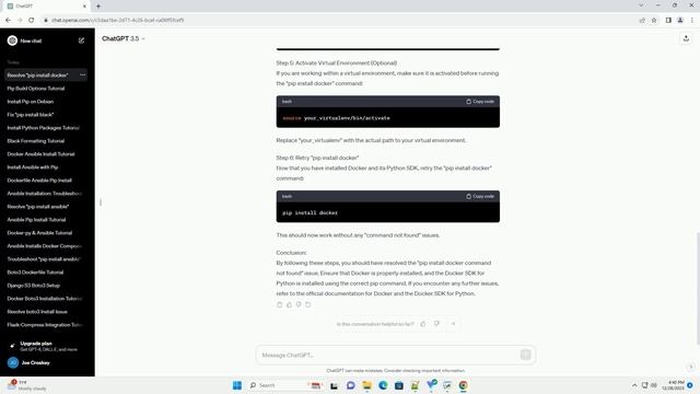 pip install docker command not found
