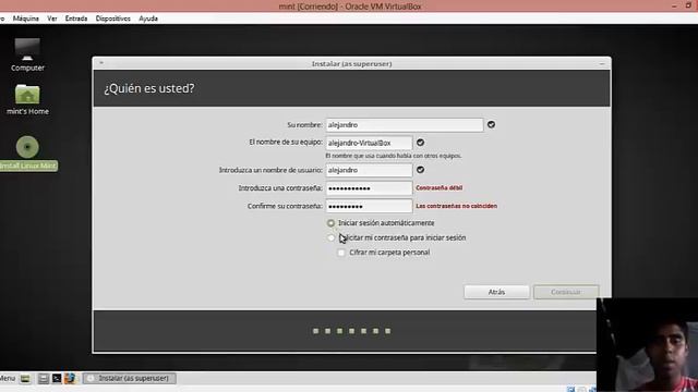 instalacion de linux mint en una maquina virtual