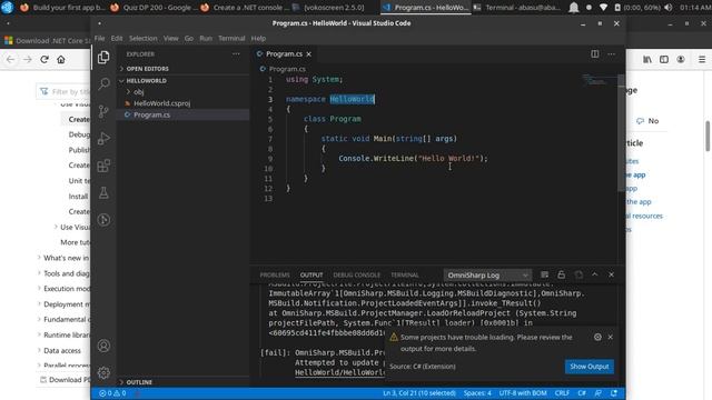 Tutorial: Create a .NET console application using Visual Studio Code - Ubuntu 20 system смотреть онлайн